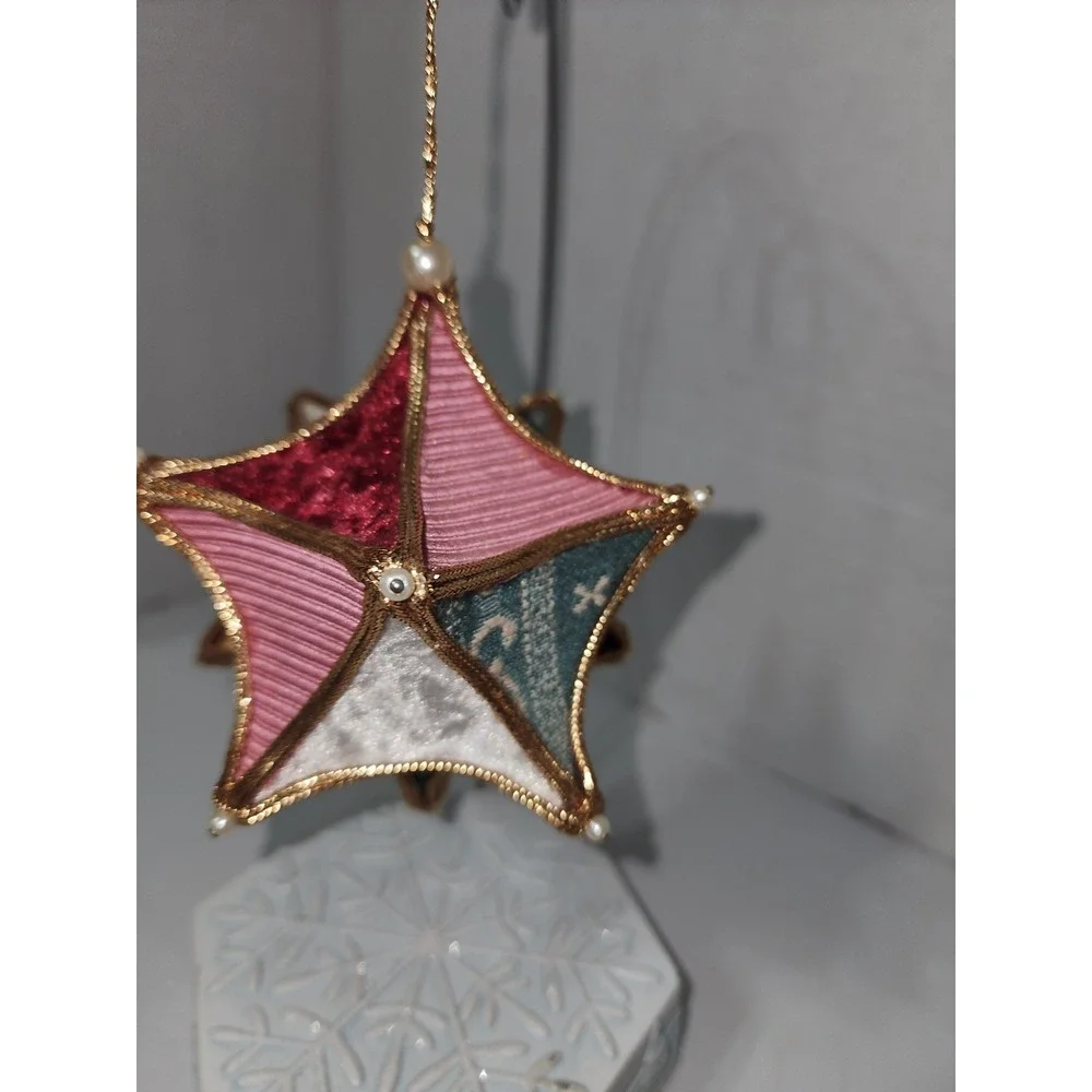 Vintage Handmade Christmas Tree Star Ornament fabrics‎ gold trim
